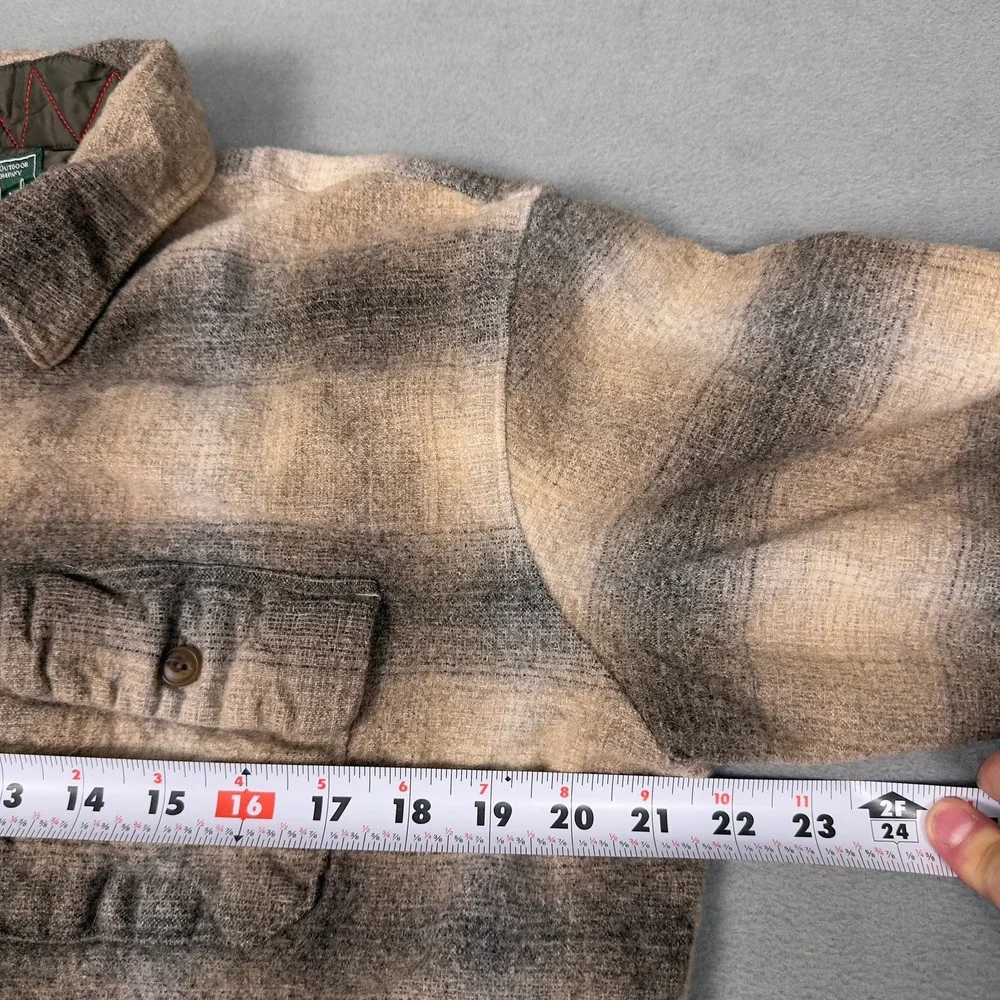 Woolrich Mens Large Ombre Plaid Flannel Shirt Tan Brown Button Down Heavyweight